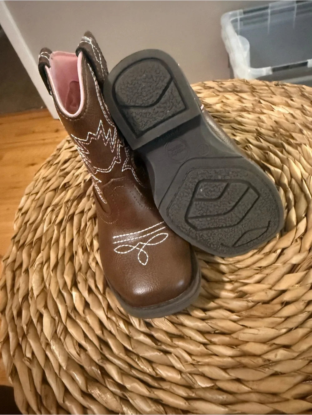Wonder Nation Brown Girls' Western Boots with Pink Lining